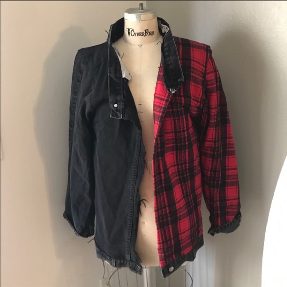 Half jean jacket half flannel Clearance